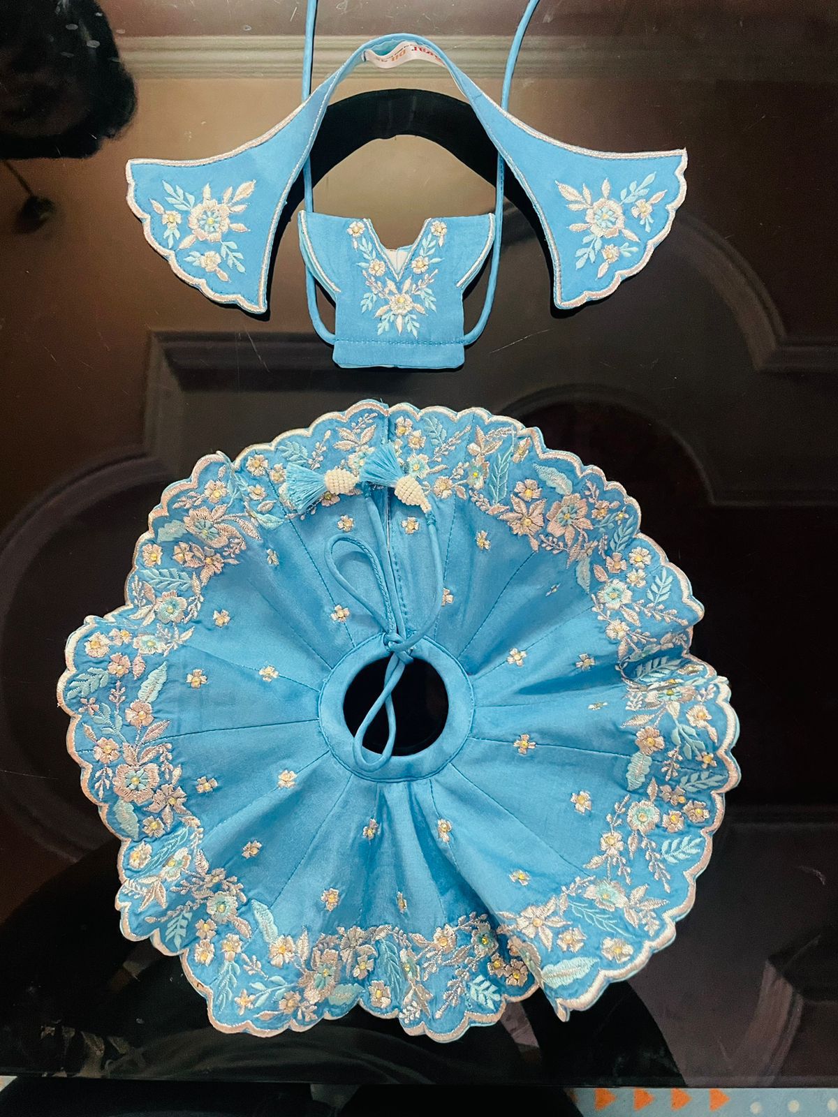  blue and silver zari work dress